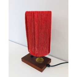 Petite Lampe Bois, Laiton et Laine, Travail Français, vers 1950