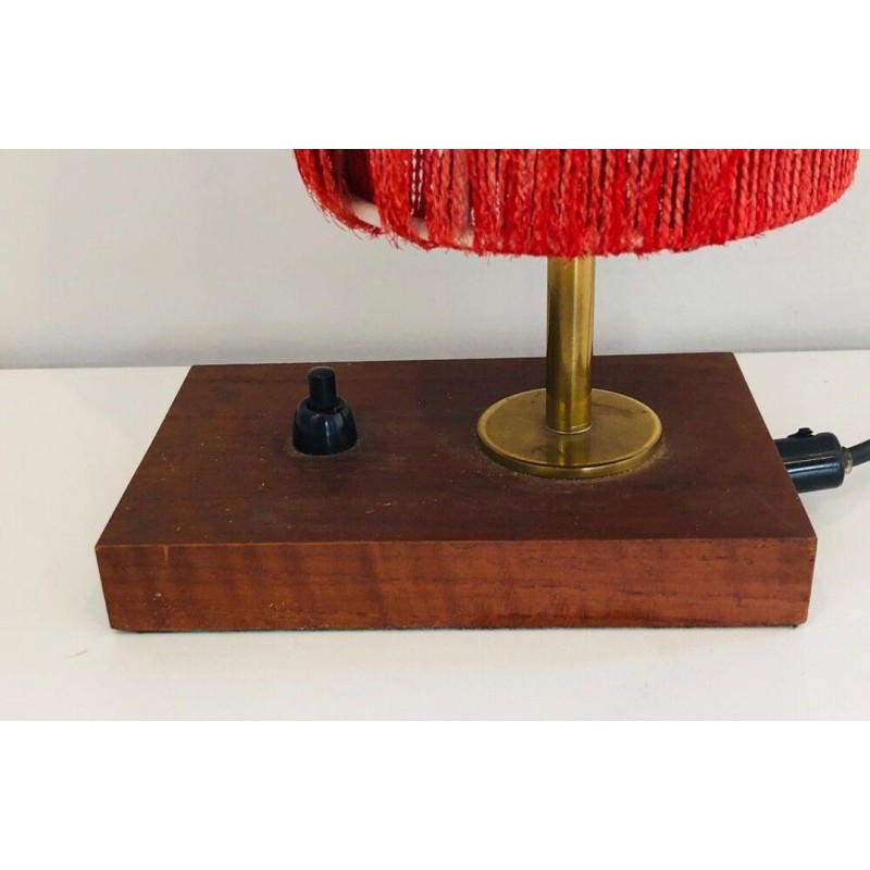 Petite Lampe Bois, Laiton et Laine, Travail Français, vers 1950