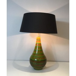 Lampe Céramique à Clés Grecques, Travail Français, vers 1970