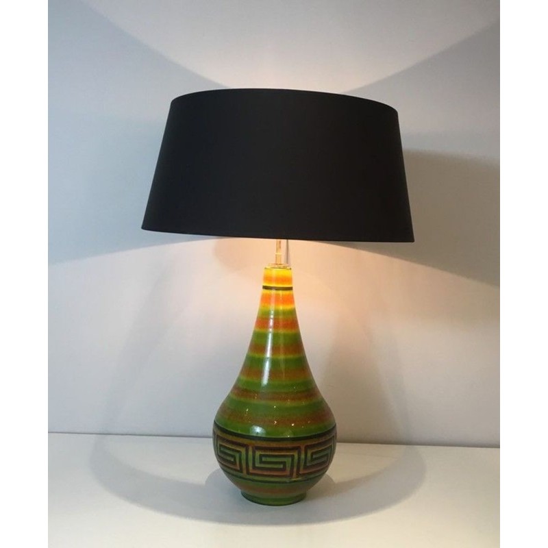 Lampe Céramique à Clés Grecques, Travail Français, vers 1970