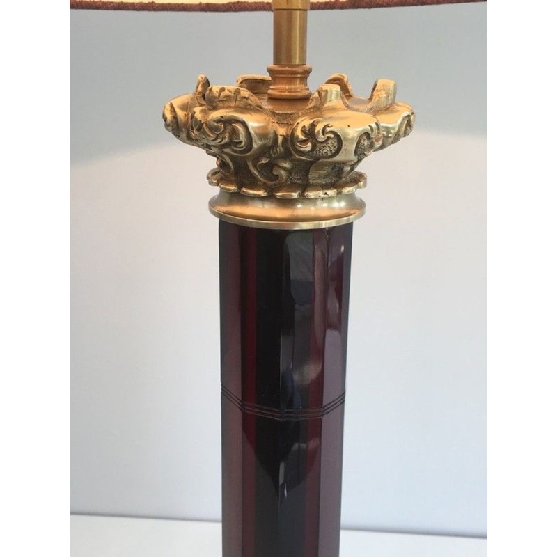 Red Crystal & Bronze Table Lamp, Attr. Cristal & Bronze Paris, c.1940