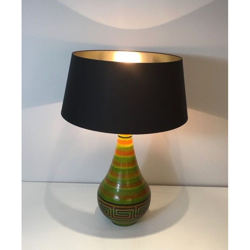 Lampe Céramique à Clés Grecques, Travail Français, vers 1970