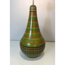 Lampe Céramique à Clés Grecques, Travail Français, vers 1970