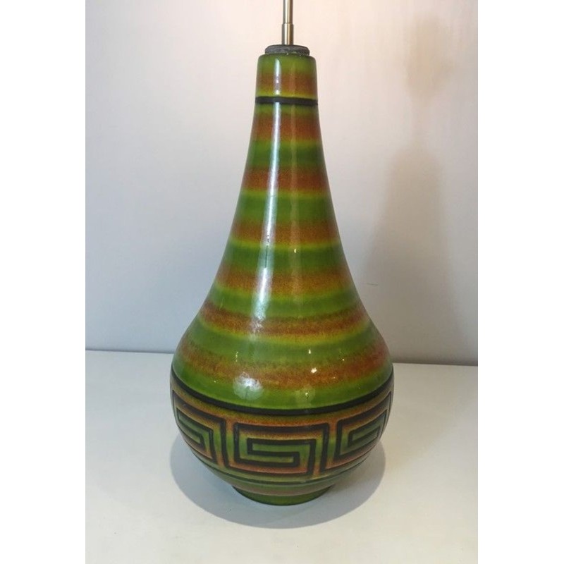 Lampe Céramique à Clés Grecques, Travail Français, vers 1970