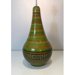 Lampe Céramique à Clés Grecques, Travail Français, vers 1970