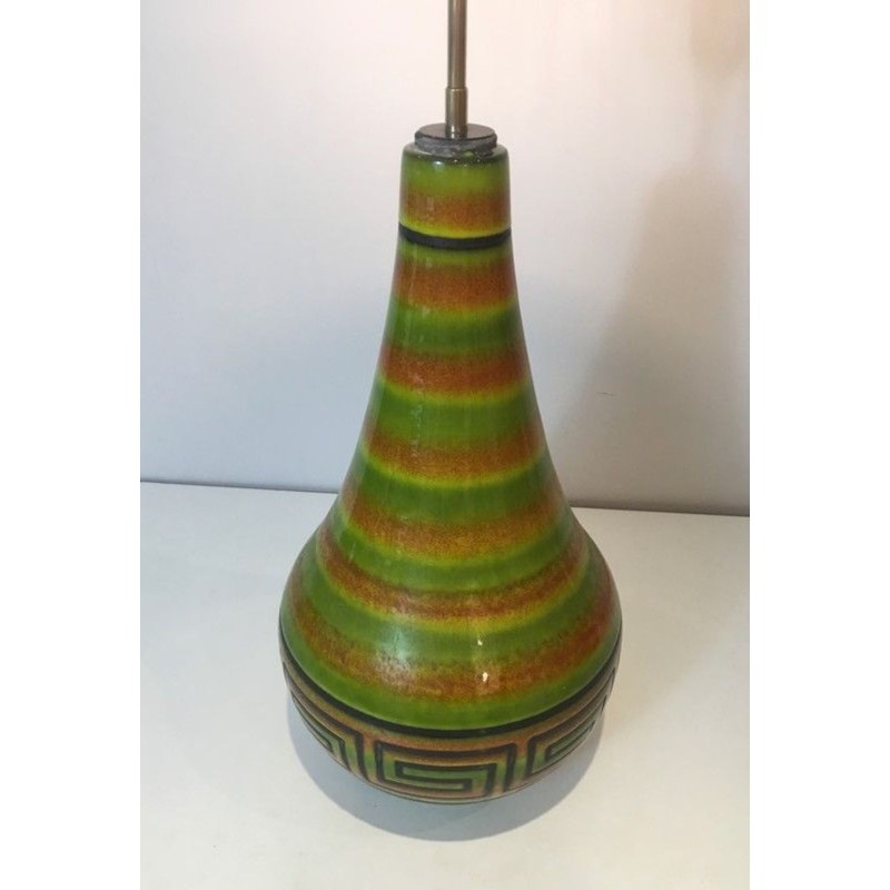 Lampe Céramique à Clés Grecques, Travail Français, vers 1970