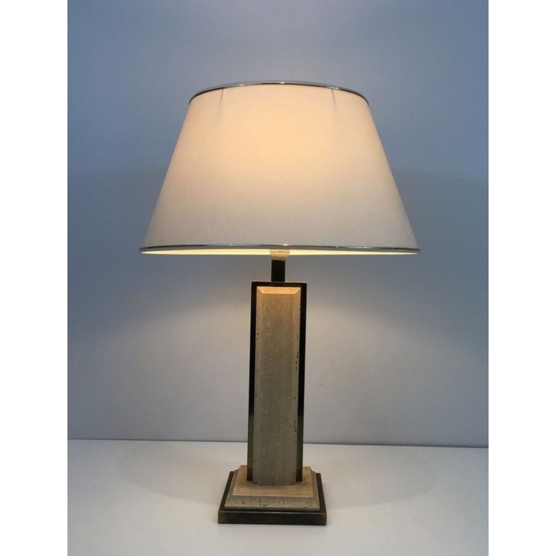 Lampe Travertin et Chrome Doré, Travail Français, vers 1970