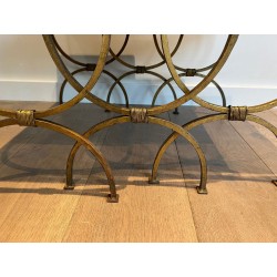 Set of Three Gilt Wrought Iron Nesting Tables with Curule Base, Neoclassical, French Work, by Maison Ramsay, circa 1940