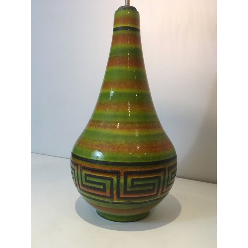 Lampe Céramique à Clés Grecques, Travail Français, vers 1970