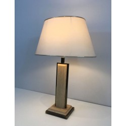 Lampe Travertin et Chrome Doré, Travail Français, vers 1970