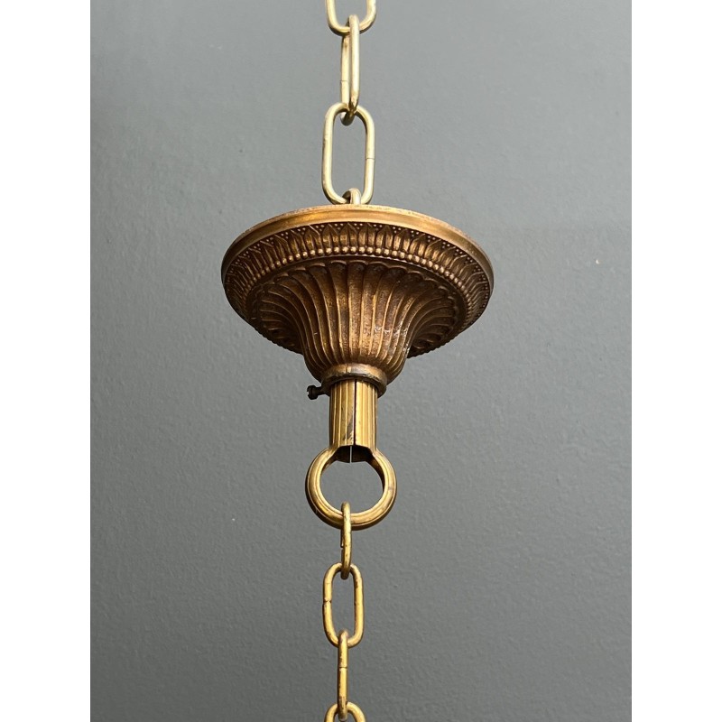 Chandelier in Gilt Bronze with a Ribbon Bow and Porcelain Flowers, Louis XVI, French Work, circa 1920