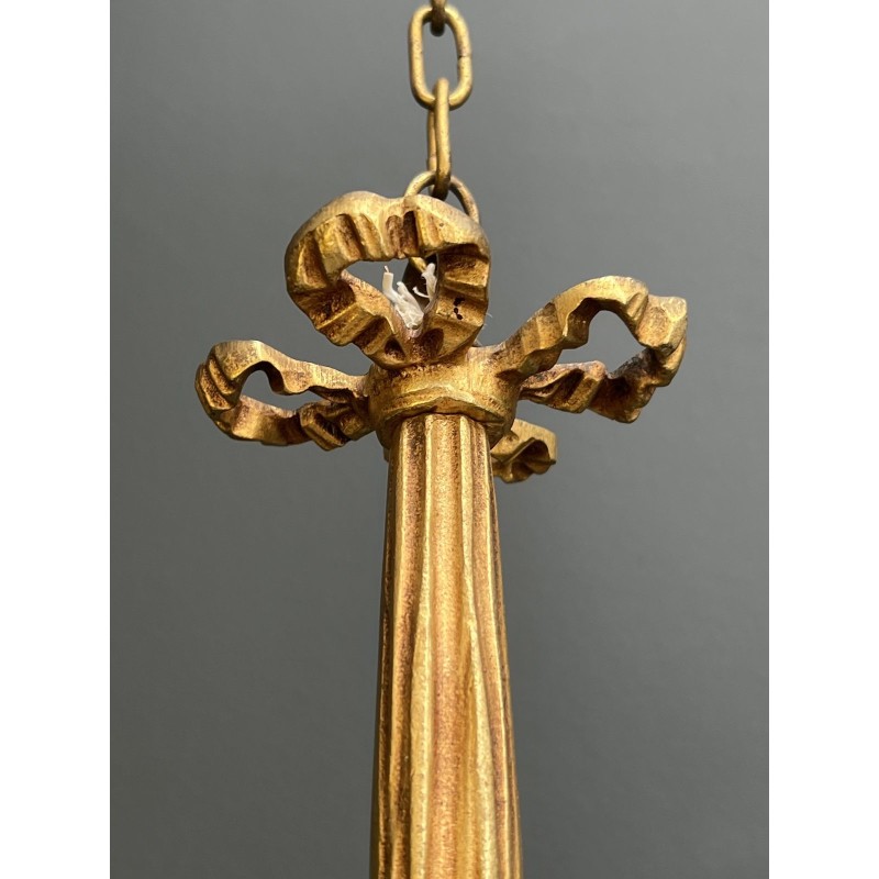 Petit Lustre en Bronze à Décors de Nœud, Louis XVI, Travail Français, vers 1920