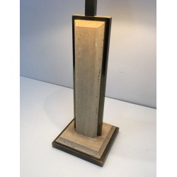 Lampe Travertin et Chrome Doré, Travail Français, vers 1970