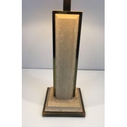 Lampe Travertin et Chrome Doré, Travail Français, vers 1970