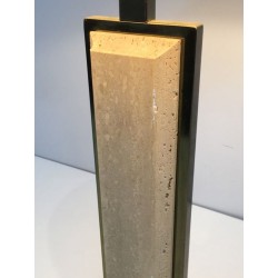 Lampe Travertin et Chrome Doré, Travail Français, vers 1970