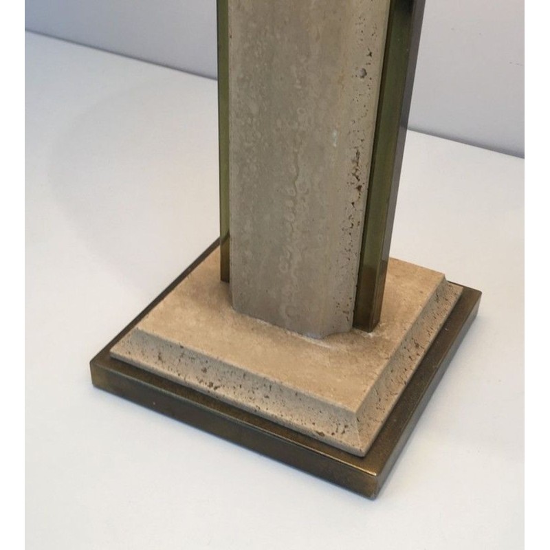Lampe Travertin et Chrome Doré, Travail Français, vers 1970