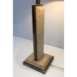 Lampe Travertin et Chrome Doré, Travail Français, vers 1970