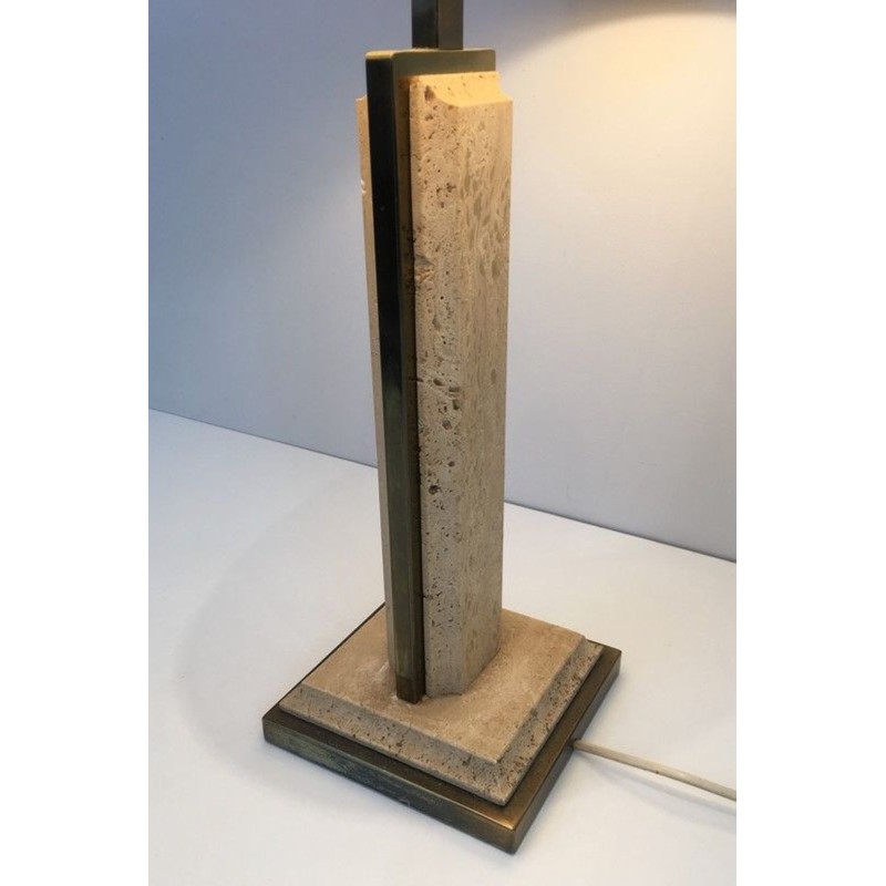Lampe Travertin et Chrome Doré, Travail Français, vers 1970