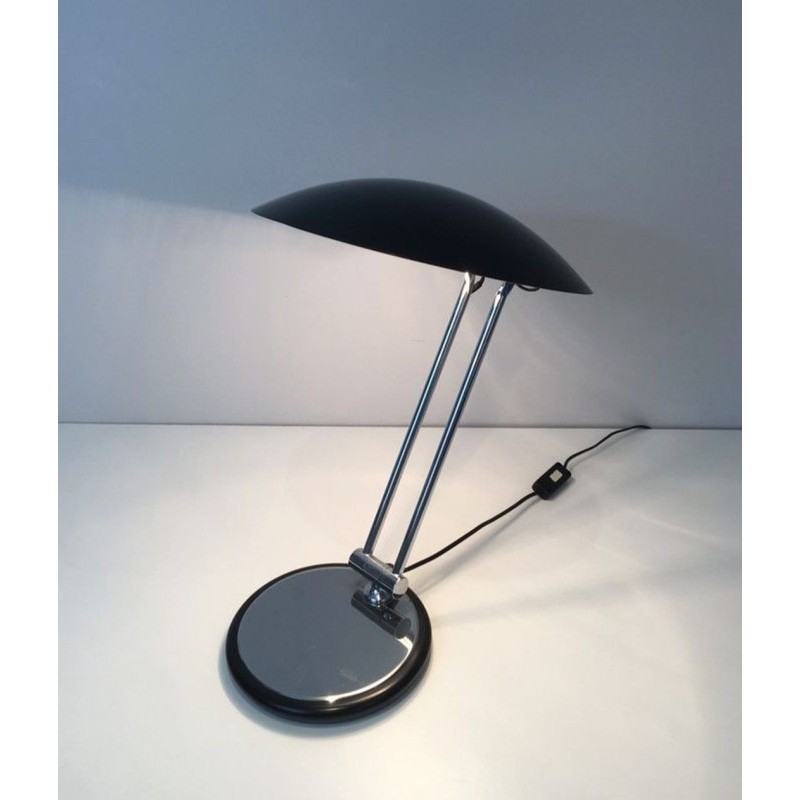 Lampe de Bureau Pivotante Chrome et Laqué Noir, Design, vers 1970
