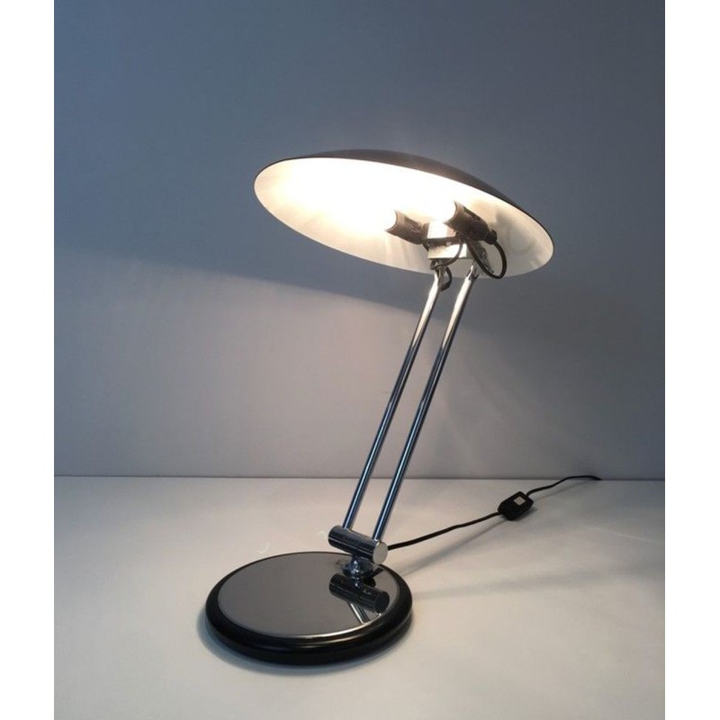 Lampe de Bureau Pivotante Chrome et Laqué Noir, Design, vers 1970