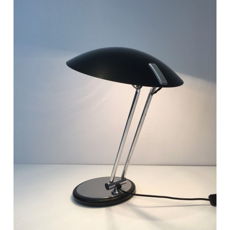 Adjustable Chrome & Black Lacquer Desk Lamp, Design, circa 1970