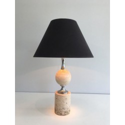 Lampe Travertin et Chrome par Philippe Barbie, Travail Français, vers 1970