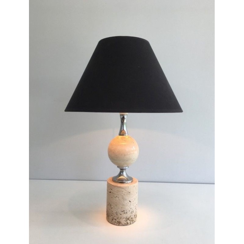 Lampe Travertin et Chrome par Philippe Barbie, Travail Français, vers 1970
