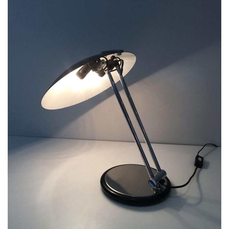 Lampe de Bureau Pivotante Chrome et Laqué Noir, Design, vers 1970
