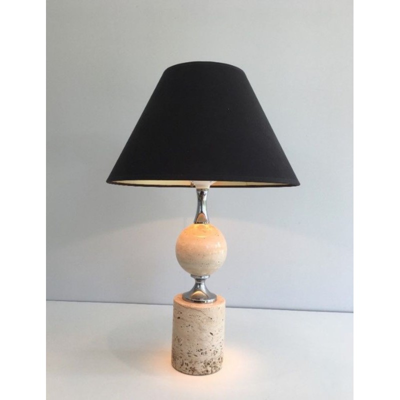 Travertine & Chrome Table Lamp by Philippe Barbie, French, circa 1970