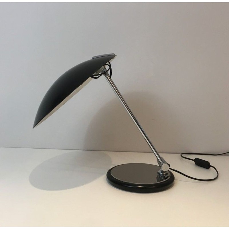 Lampe de Bureau Pivotante Chrome et Laqué Noir, Design, vers 1970
