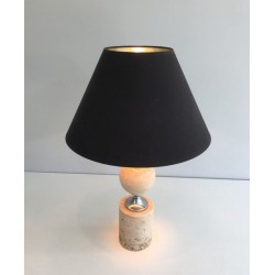 Travertine & Chrome Table Lamp by Philippe Barbie, French, circa 1970