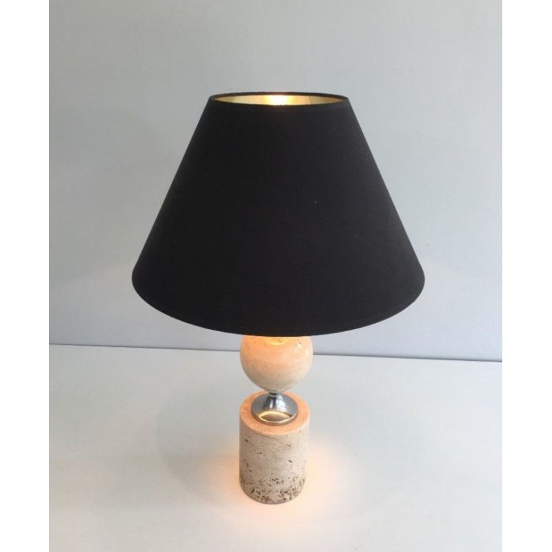Travertine & Chrome Table Lamp by Philippe Barbie, French, circa 1970