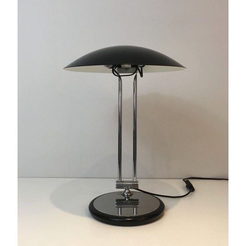 Lampe de Bureau Pivotante Chrome et Laqué Noir, Design, vers 1970