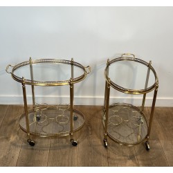 Paire de Tables Roulantes Ovales Graduées, Néo-classique, Travail Français, dans le Goût de la Maison Baguès, vers 1950