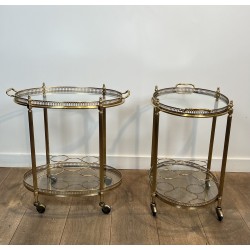 Paire de Tables Roulantes Ovales Graduées, Néo-classique, Travail Français, dans le Goût de la Maison Baguès, vers 1950