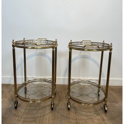 Paire de Tables Roulantes Ovales Graduées, Néo-classique, Travail Français, dans le Goût de la Maison Baguès, vers 1950