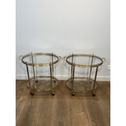 Paire de Tables Roulantes Ovales Graduées, Néo-classique, Travail Français, dans le Goût de la Maison Baguès, vers 1950