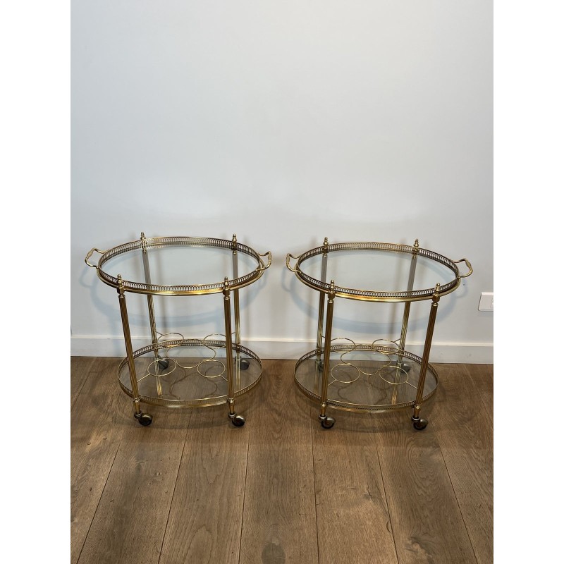 Paire de Tables Roulantes Ovales Graduées, Néo-classique, Travail Français, dans le Goût de la Maison Baguès, vers 1950
