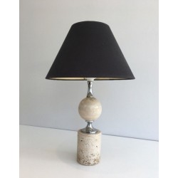 Lampe Travertin et Chrome par Philippe Barbie, Travail Français, vers 1970
