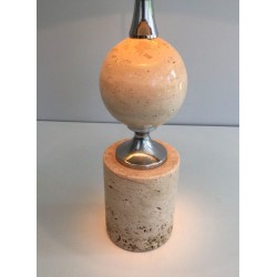 Lampe Travertin et Chrome par Philippe Barbie, Travail Français, vers 1970