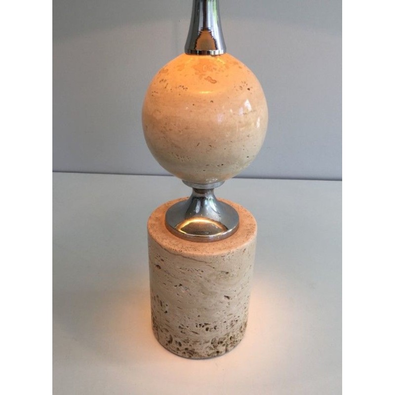 Lampe Travertin et Chrome par Philippe Barbie, Travail Français, vers 1970