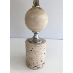 Lampe Travertin et Chrome par Philippe Barbie, Travail Français, vers 1970