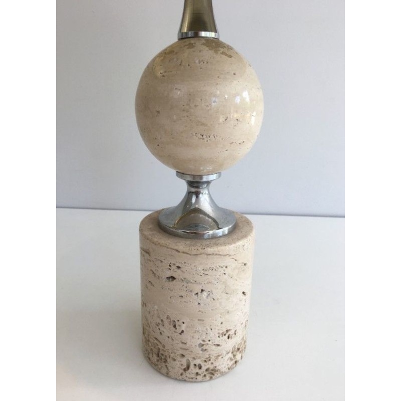 Travertine & Chrome Table Lamp by Philippe Barbie, French, circa 1970