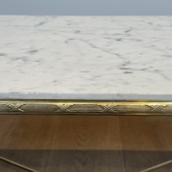 Rectangular Brass Coffee Table with White Marble Top, Neoclassical, French Work, by Maison Jansen, circa 1950