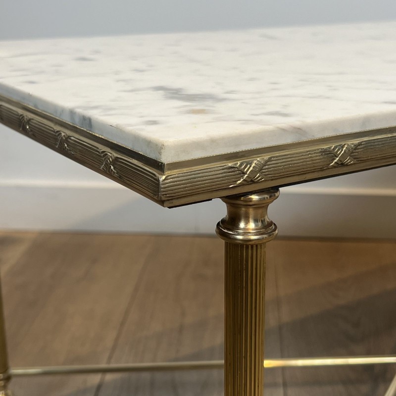 Rectangular Brass Coffee Table with White Marble Top, Neoclassical, French Work, by Maison Jansen, circa 1950