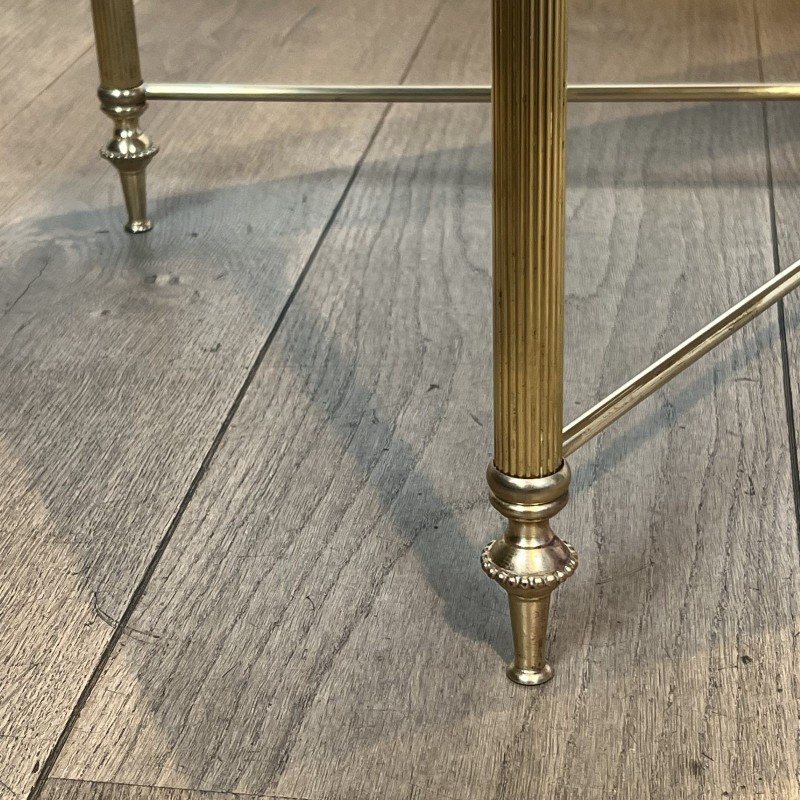 Rectangular Brass Coffee Table with White Marble Top, Neoclassical, French Work, by Maison Jansen, circa 1950