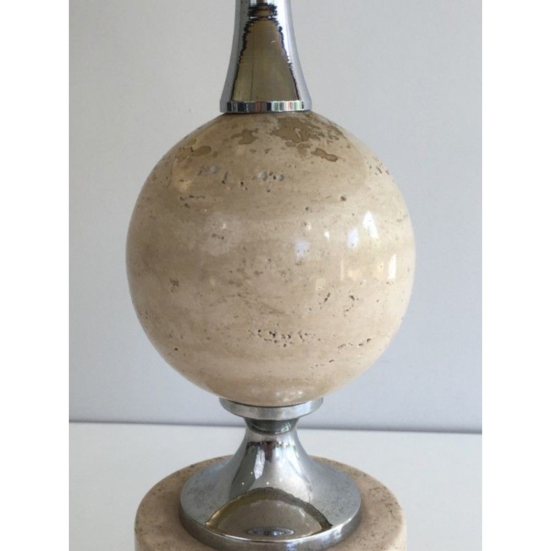 Travertine & Chrome Table Lamp by Philippe Barbie, French, circa 1970