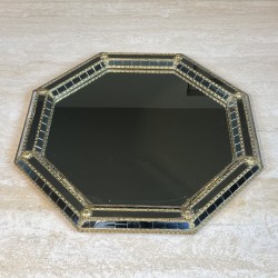 Miroir Mural Octogonal Multi-Facettes à Glaces Noires et Guirlandes de Laiton, Néo-classique, Travail Français, vers 1970