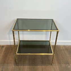 Gilt Bronze Side Table with Palm Decoration and Double, Neoclassical, French Work, Attributed to Maison Baguès, circa 1940