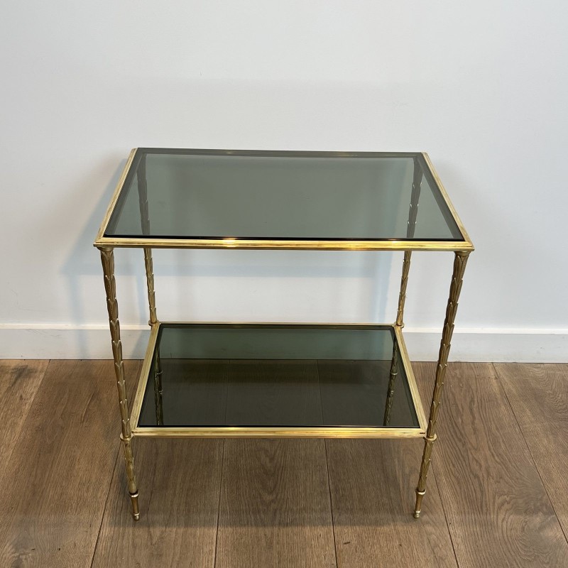 Gilt Bronze Side Table with Palm Decoration and Double, Neoclassical, French Work, Attributed to Maison Baguès, circa 1940